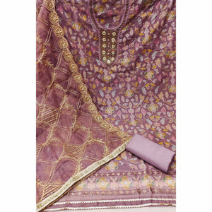 Mauve Floral Sequins Embroidery Organza Dress Material