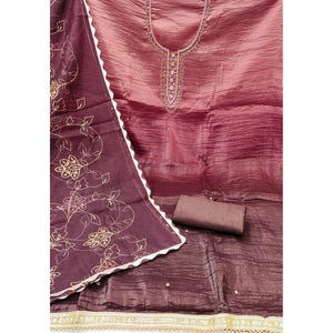 Dusty Rose  Pink Floral Handwork Viscose Dress Material