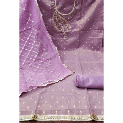 Lavender Woven With Handwork Shimmer Banarasi Silk Material Material