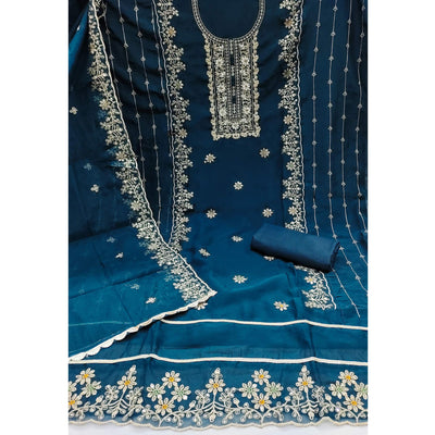 Morpich Floral Handwork Embroidery Viscose Organza Dress Material