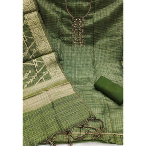 green-floral-handwork-with-woven-viscose-dress-material