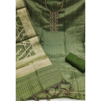 green-floral-handwork-with-woven-viscose-dress-material