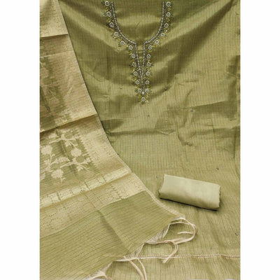 green-woven-with-moti-handwork-viscose-dress-material
