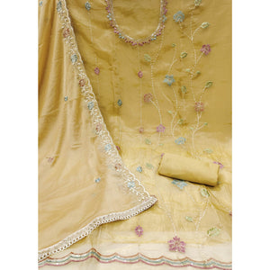 Chikoo Floral Sequins Embroidered Viscose Golden Crush Dress Material