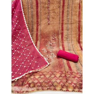 Brown Floral Printed With Handwork Shimmer Viscose Dress Material