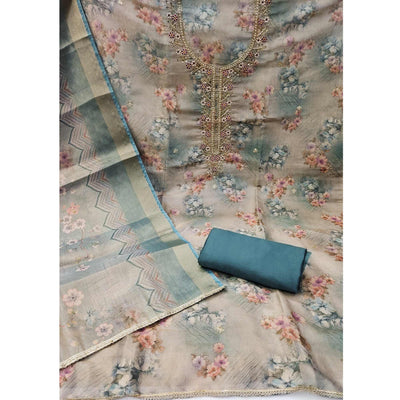 Morpich Floral Digital Printed With Handwork Viscose Dress Material