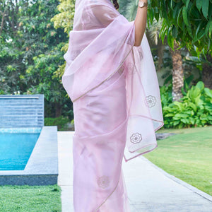 Lavender Stone Work Embroidered Organza Saree