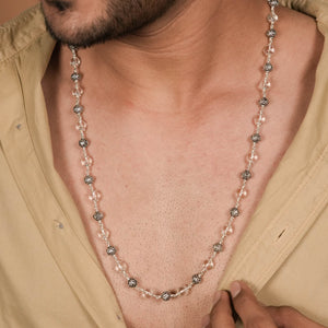 SPHATIK WITH OM SILVER BEADS MALA