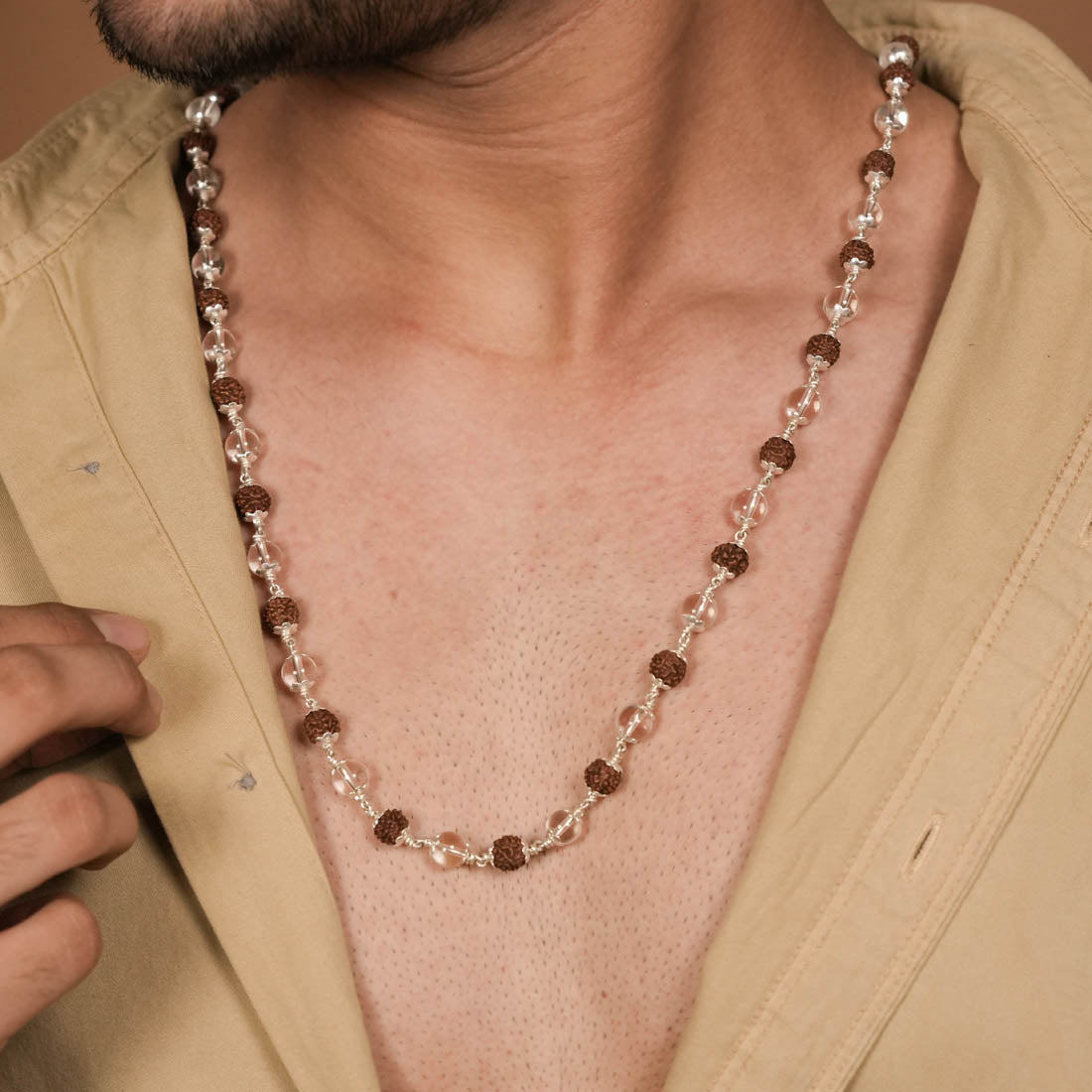 RUDRAKSHA WITH SPHATIK BEADS SILVER MALA