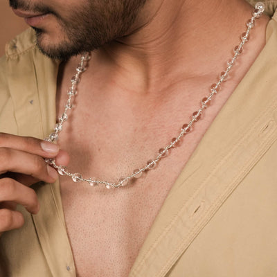 SPHATIK BEAD SILVER MALA