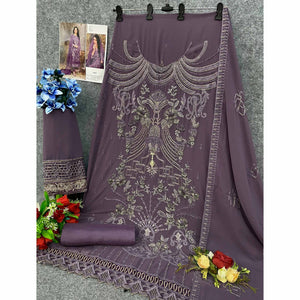 Dusty Purple Floral Embroidered Heavy Georgette Dress Material