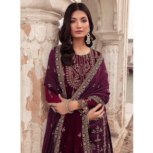 Maroon Floral Sequins Embroidered Georgette Semi Stitched Suit