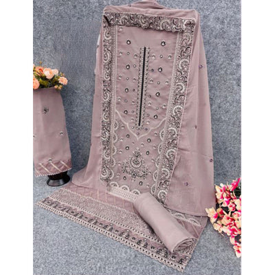 Dusty Mauve Heavy Embroidered Work Georgette Dress Material