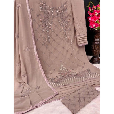 Brown Heavy Embroidered Work Georgette Dress Material
