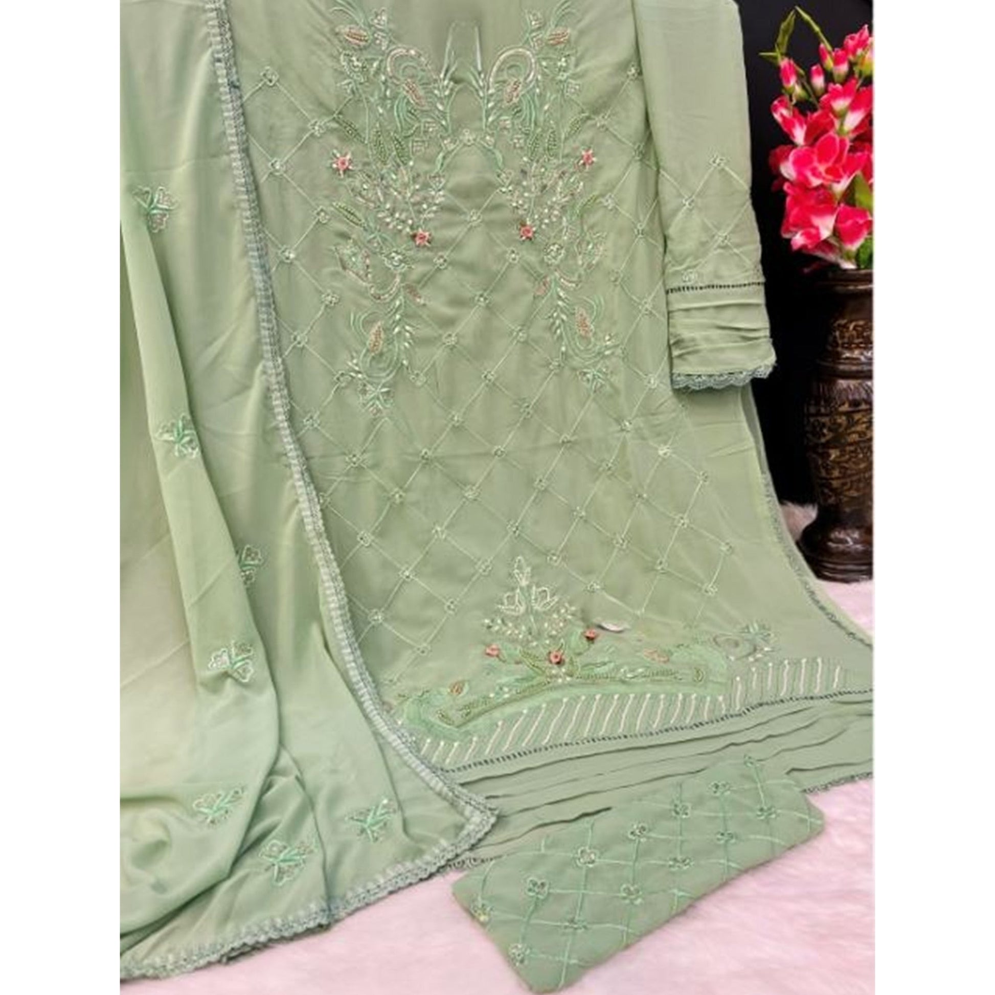 green-heavy-embroidered-work-georgette-dress-material
