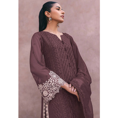 Brown Sequins Embroidered Georgette Dress Material