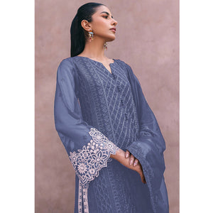 Bluish Grey Sequins Embroidered Georgette Dress Material