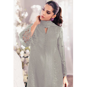 Dusty Pista Green Sequins Embroidered Georgette Dress Material
