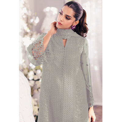 Dusty Pista Green Sequins Embroidered Georgette Dress Material