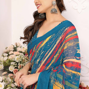 Morpich Printed Georgette Saree Saree With Tassels