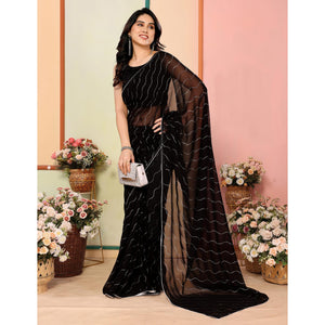 Black Swarovski Work Embroidered Georgette Saree