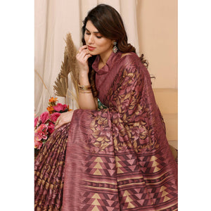 Mauve Floral Printed Khaadi Saree