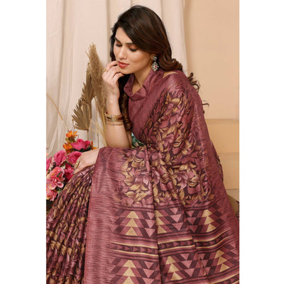 Mauve Floral Printed Khaadi Saree