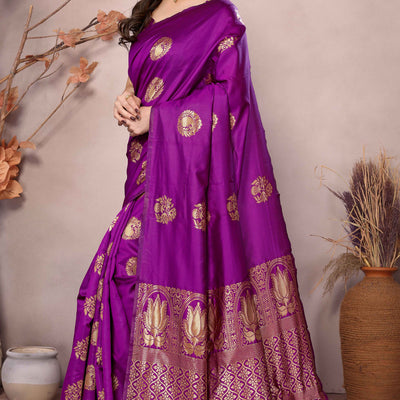 Magenta Floral Woven Banarasi Silk Saree