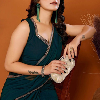 Morpich Solid Georgette Saree With Mirror Border