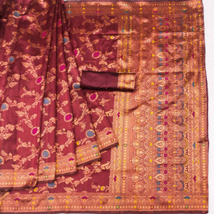 Maroon Floral Woven Art Silk Saree