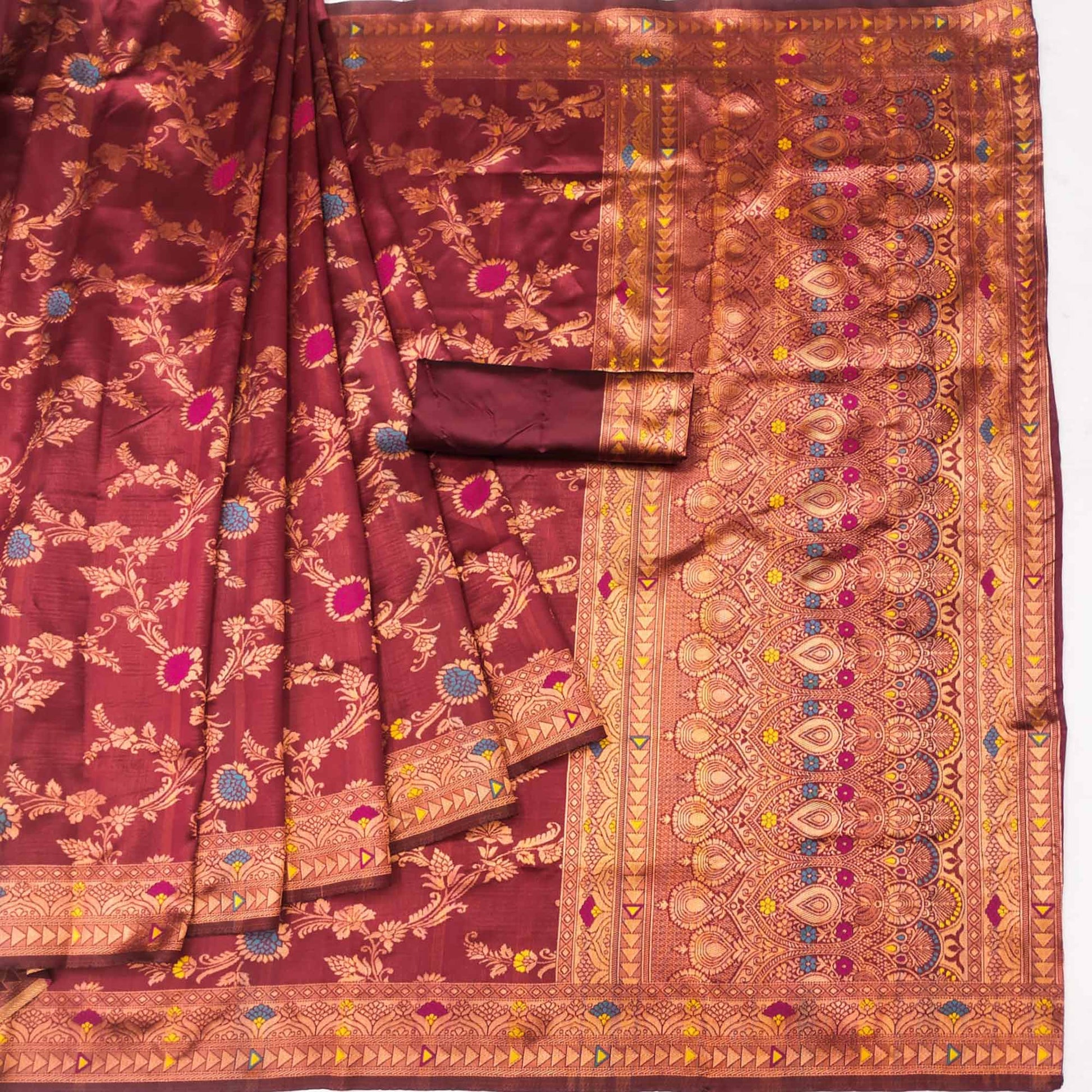 Maroon Floral Woven Art Silk Saree