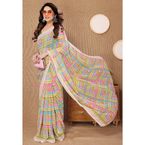 green-geometric-printed-ready-to-wear-georgette-saree