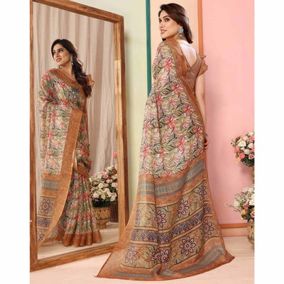 green-brown-floral-printed-kota-doria-saree