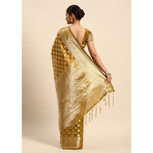 Mehendi Green Woven Organza Silk Saree With Tassels