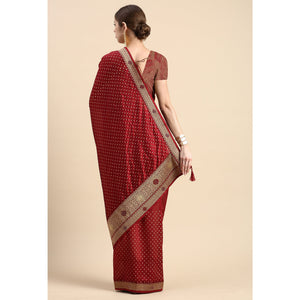 Maroon Foil Printed With Swarovski Vichitra Silk Saree