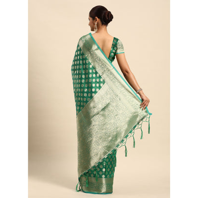 green-woven-organza-silk-saree-with-tassels-2