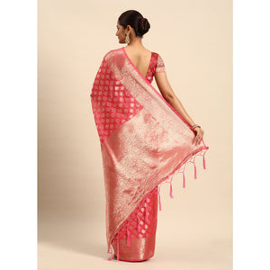 Gajari Pink Woven Organza Silk Saree With Tassels