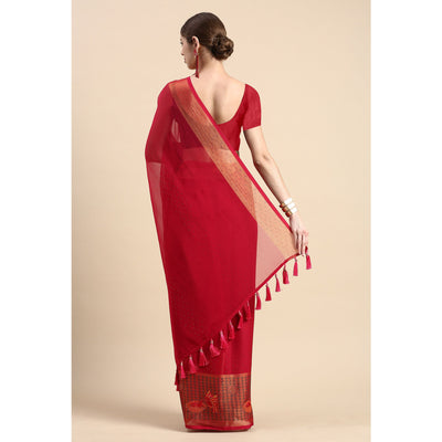 Magenta Purple Embroidered With Swarovski Work Viscose Saree