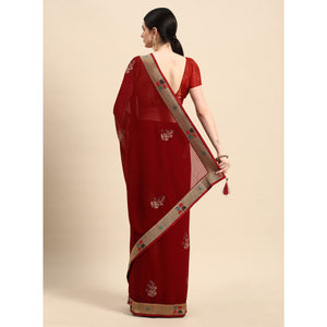 Maroon Foil Printed With Swarovski Zomato Silk Saree