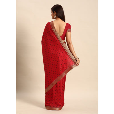 Maroon Printed Vichitra Silk Saree