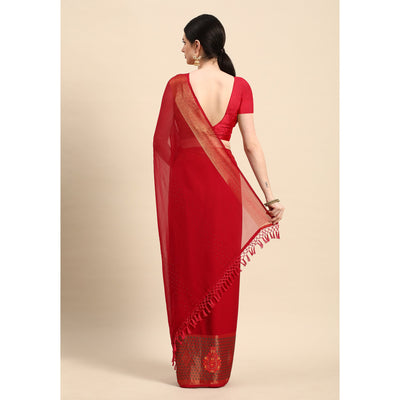 Maroon Swarovski With Embroidery Work Viscose Chiffon Saree