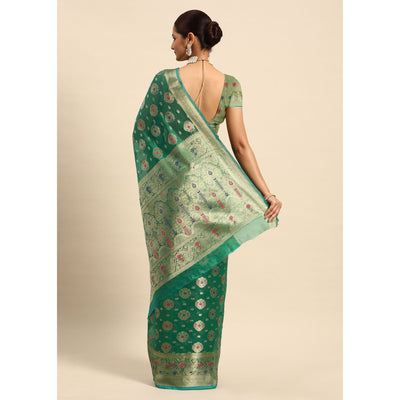 green-floral-woven-organza-silk-saree