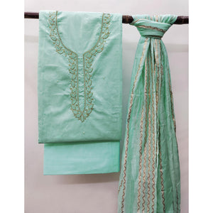 Blue Zardosi Moti Work Pure Cotton Dress Material