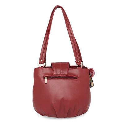 Maroon Women Vegan Leather Handbag With Belt