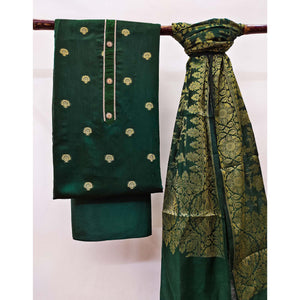green-floral-woven-banarasi-silk-dress-material