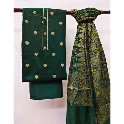green-floral-woven-banarasi-silk-dress-material