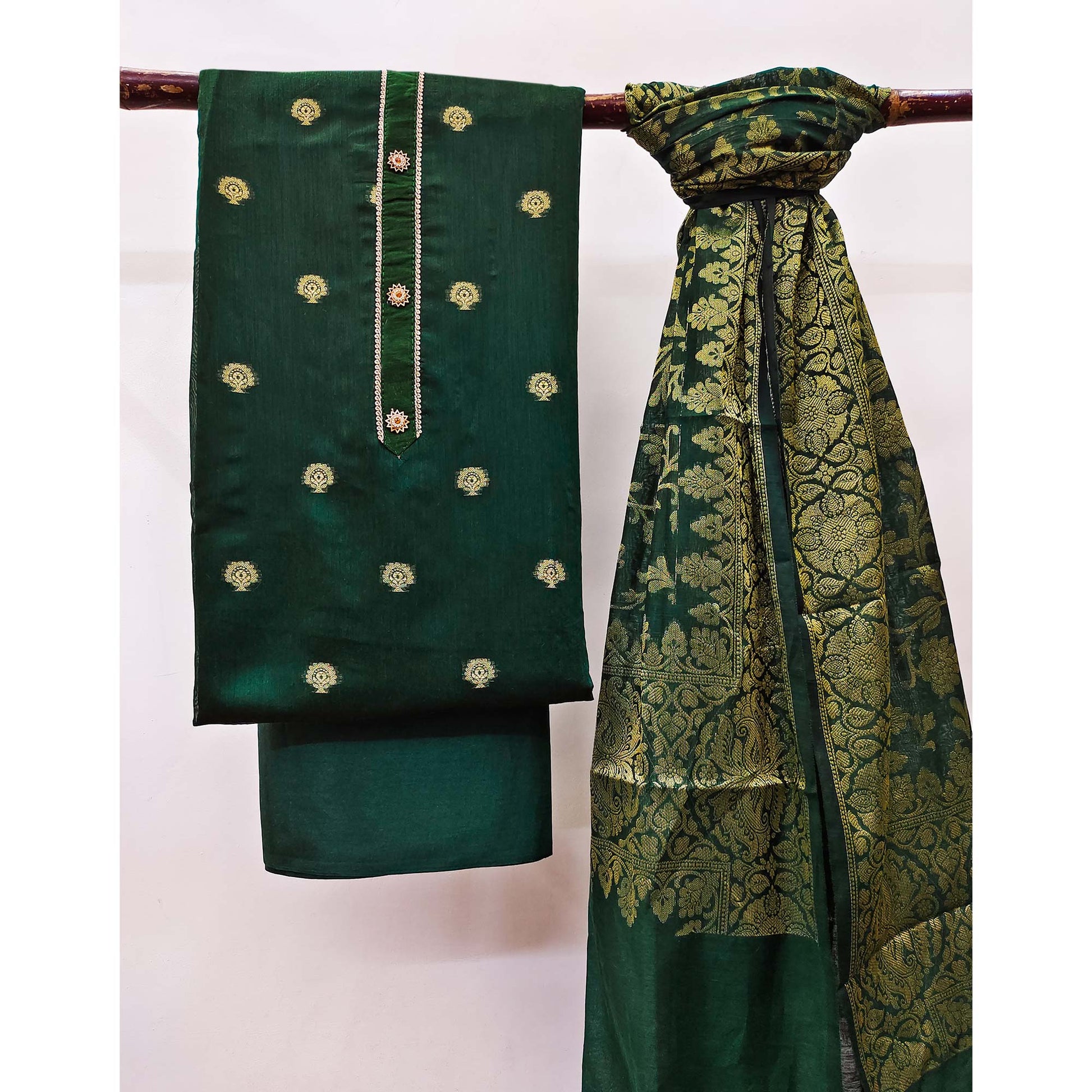 green-floral-woven-banarasi-silk-dress-material