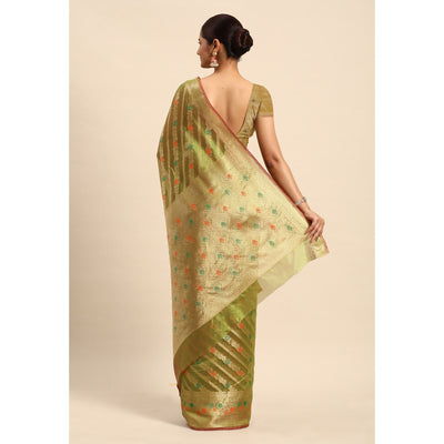 Mehendi Green Floral Woven Organza Silk Saree