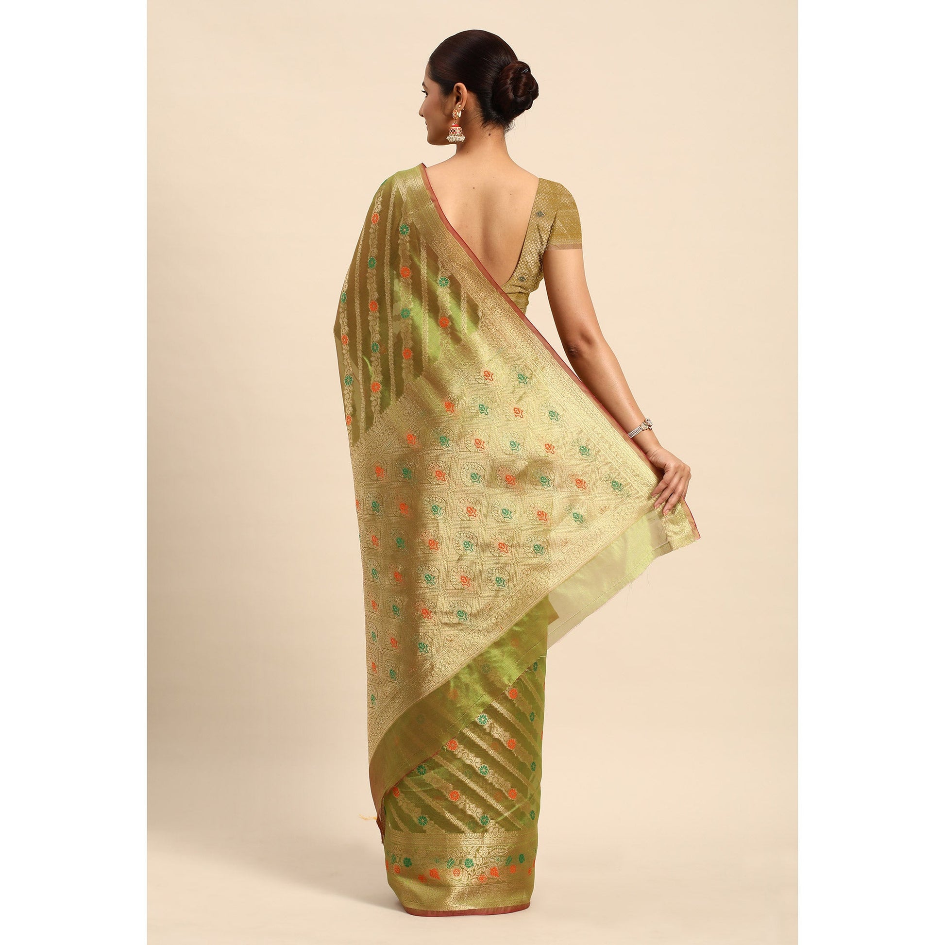 Mehendi Green Floral Woven Organza Silk Saree