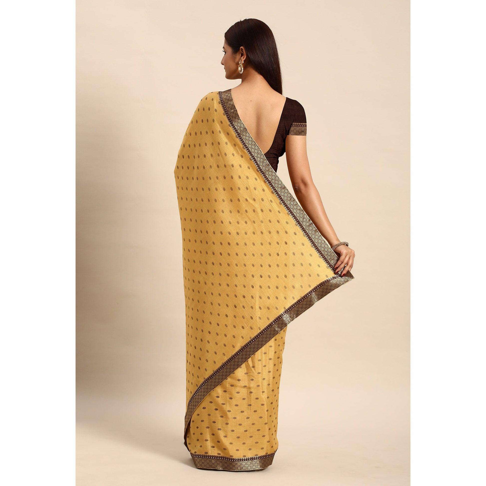 Chikoo Printed Vichitra Silk Saree